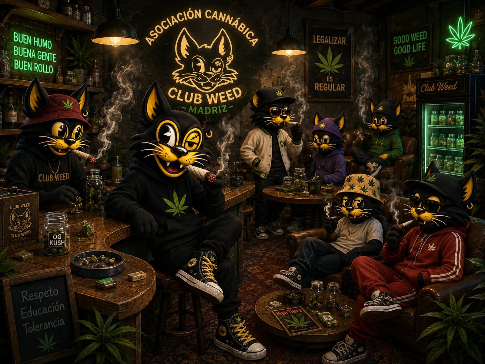 Members in the lounge of a cannabis club in Madrid